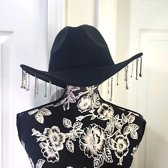 Akira Black Rhinestone Drip Cowgirl Hat O/S - Picture 2 of 8
